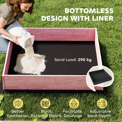 Wooden Sandbox with Lid, Canopy, Seat, Bottom Liner, Pink