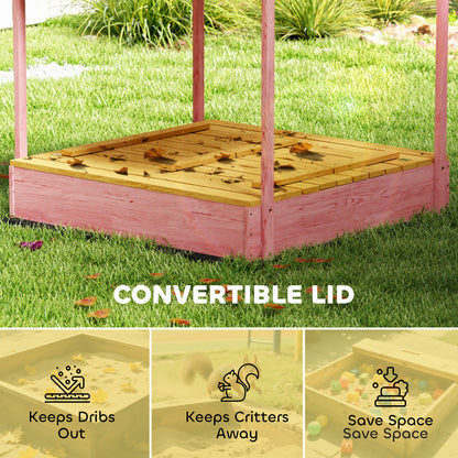 Wooden Sandbox with Lid, Canopy, Seat, Bottom Liner, Pink
