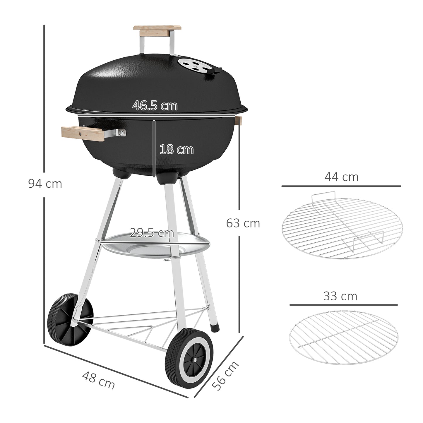 Portable Round Kettle Charcoal Grill BBQ Outdoor Heat Control Party