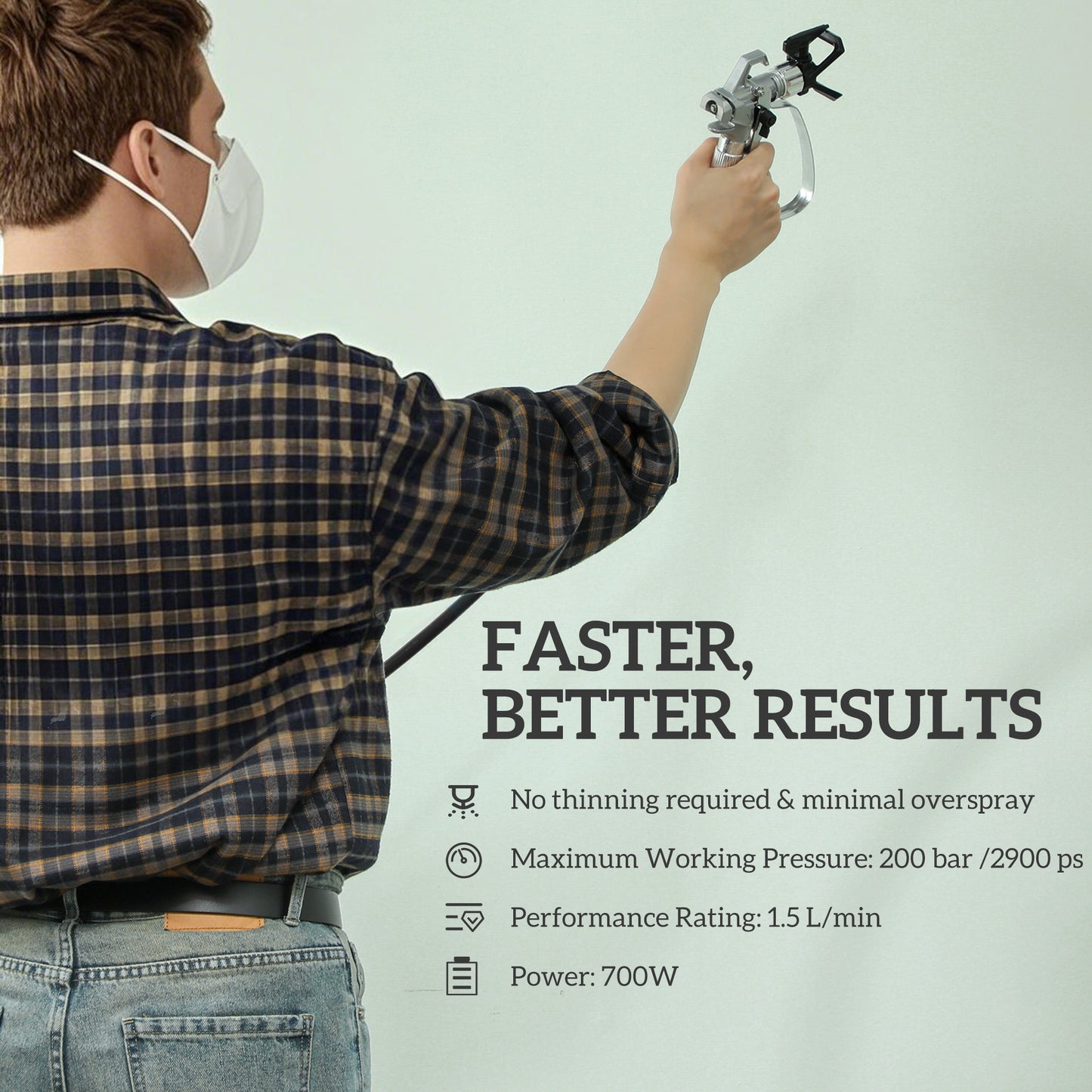 Airless Paint Sprayer, Thinning-Free Electric Paint Spray Gun for Walls, Fences & DIY Projects, 200 Bar High Pressure, 1.5L/min Flow Rate, 7.5m Hose, Indoor & Outdoor Use, Blue