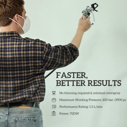 Airless Paint Sprayer, Thinning-Free Electric Paint Spray Gun for Walls, Fences & DIY Projects, 200 Bar High Pressure, 1.5L/min Flow Rate, 7.5m Hose, Indoor & Outdoor Use, Blue