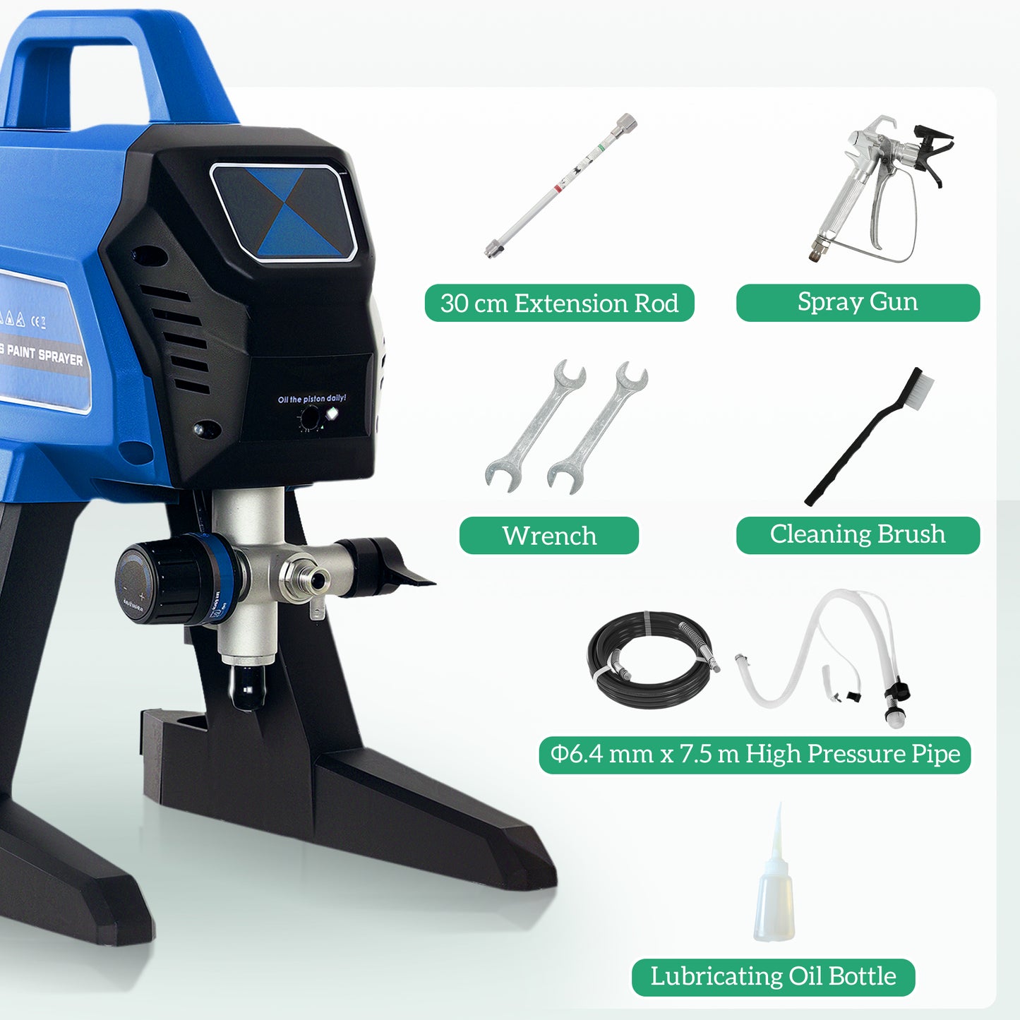 Airless Paint Sprayer, Thinning-Free Electric Paint Spray Gun for Walls, Fences & DIY Projects, 200 Bar High Pressure, 1.5L/min Flow Rate, 7.5m Hose, Indoor & Outdoor Use, Blue
