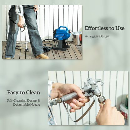 Airless Paint Sprayer, Thinning-Free Electric Paint Spray Gun for Walls, Fences & DIY Projects, 200 Bar High Pressure, 1.5L/min Flow Rate, 7.5m Hose, Indoor & Outdoor Use, Blue