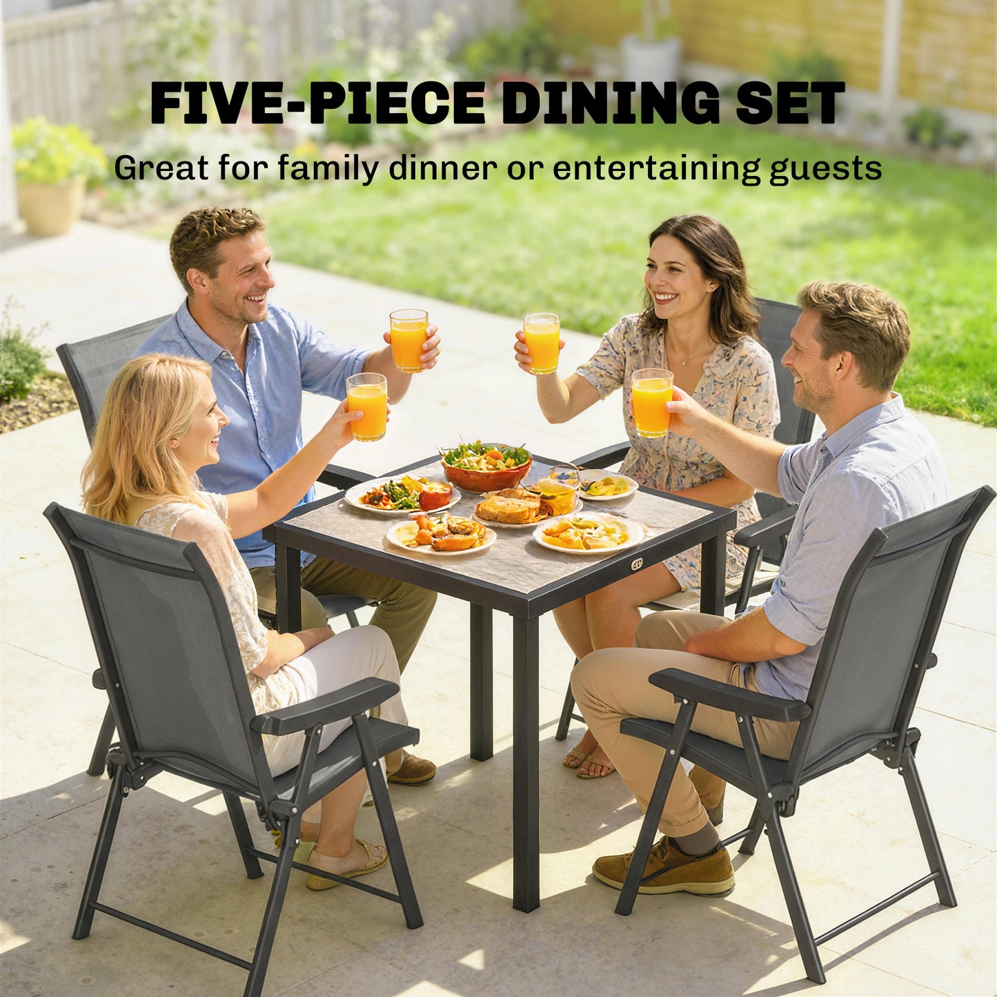 5 Pieces Outdoor Dining Set, Garden Dining Set for 4, Grey