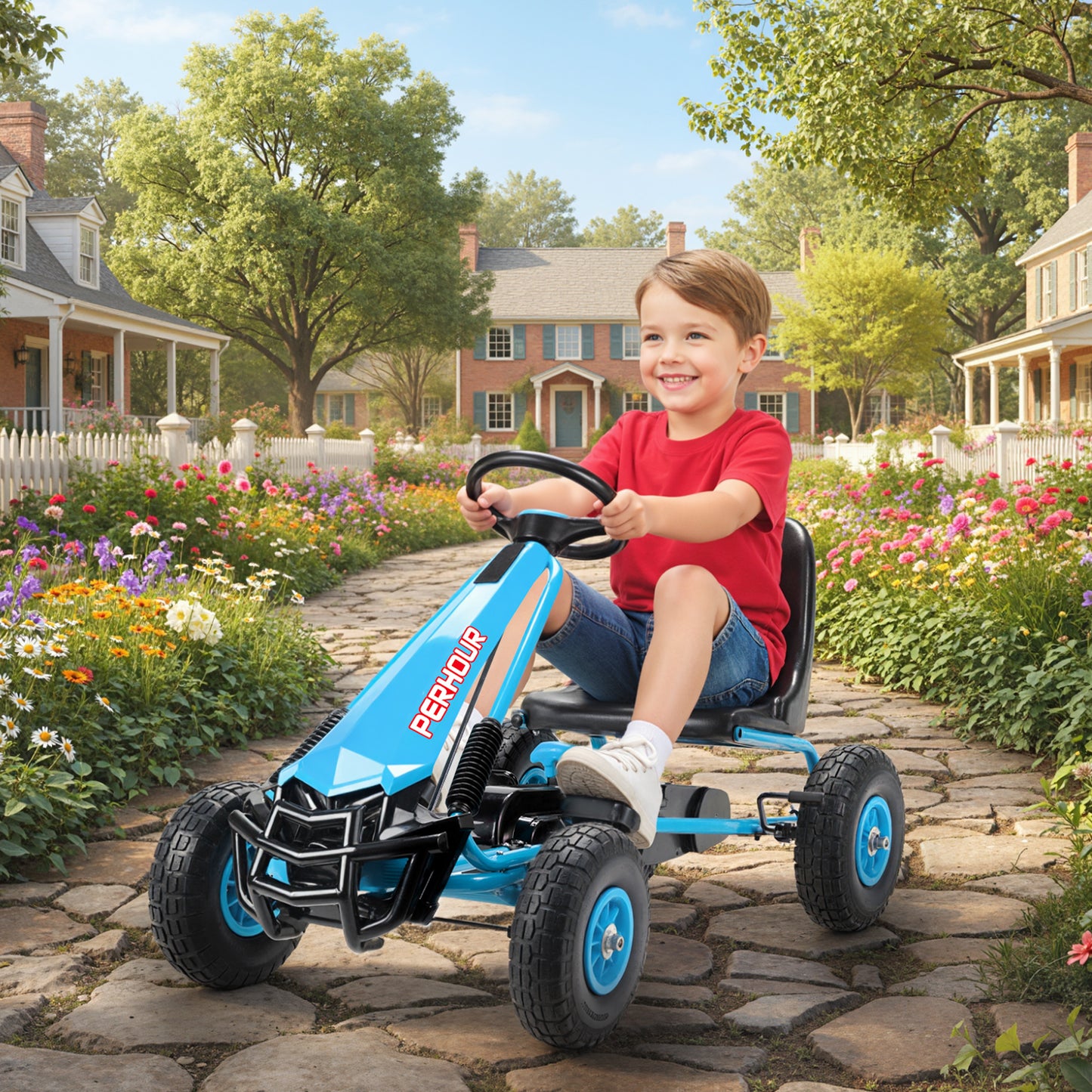 Kids Pedal Go Kart with Adjustable Seat, EVA Tyres, Blue