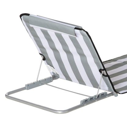 2 Pieces Outdoor Beach Mat Steel Reclining Chair Set w/ Pillow Grey