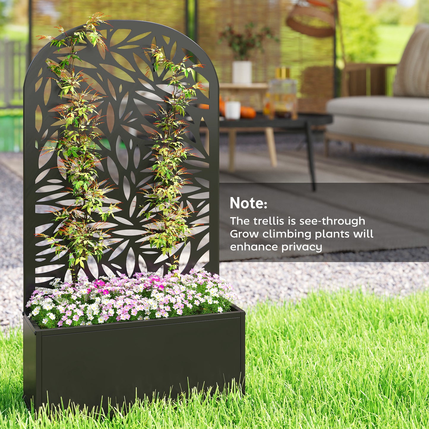 Metal Raised Garden Bed with Trellis, Outdoor Elevated Planter Box