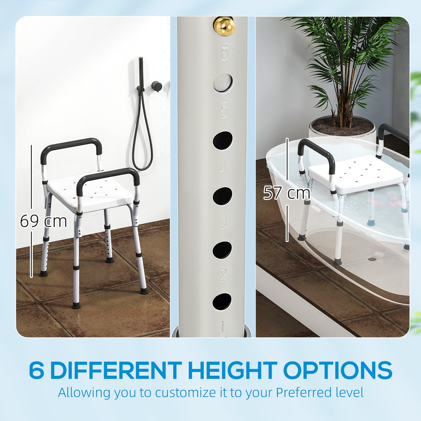 Rust-Free Aluminium Bath Chair with Adjustable Height, White