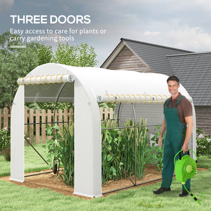 Polytunnel Greenhouse with PE Cover, Galvanised Steel Frame, White