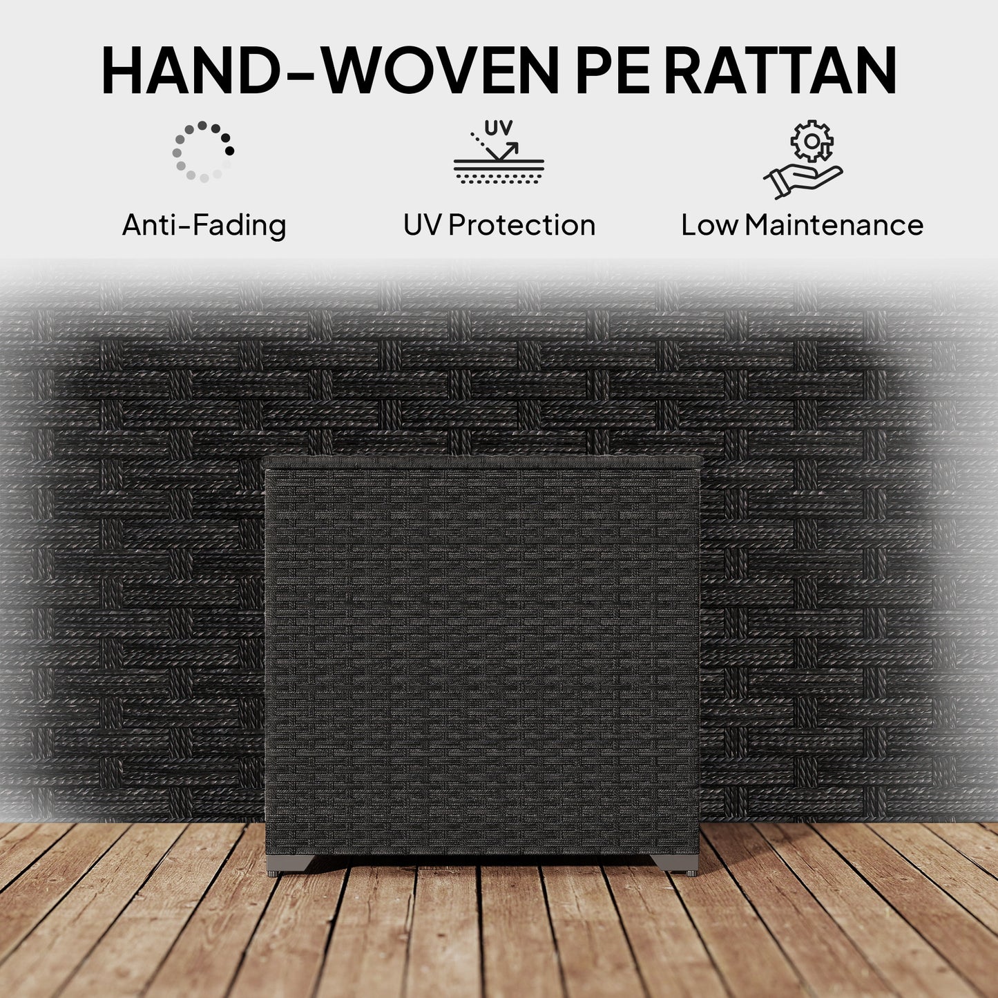 253L Garden Storage Box, Rattan Deck Box with Zipped Liner, Black