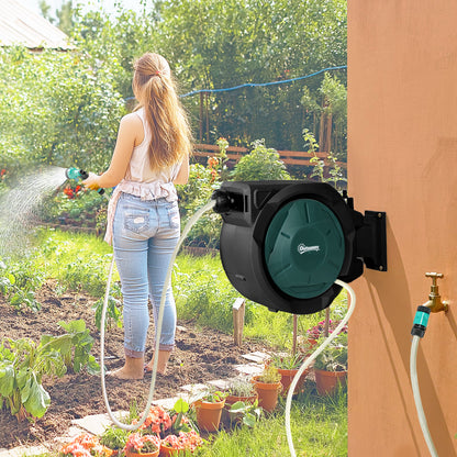 Retractable Hose Reel Wall Mounted with Lock, Green
