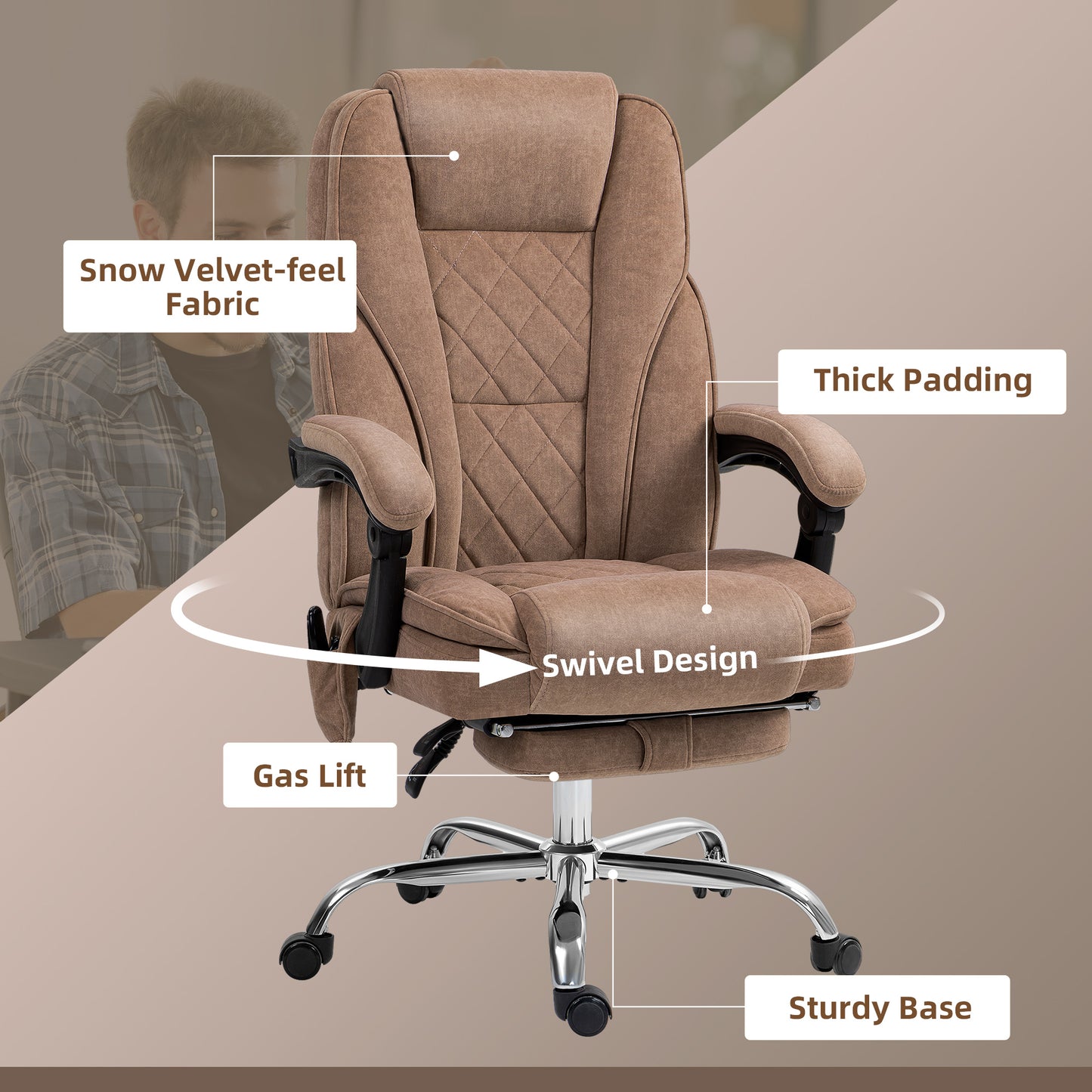 Massage Office Chair, Heated Reclining Desk Chair, Brown