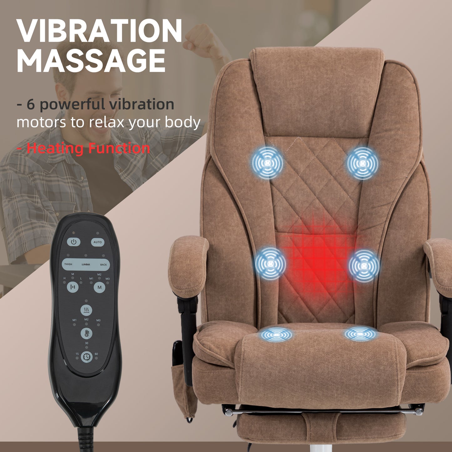 Massage Office Chair, Heated Reclining Desk Chair, Brown