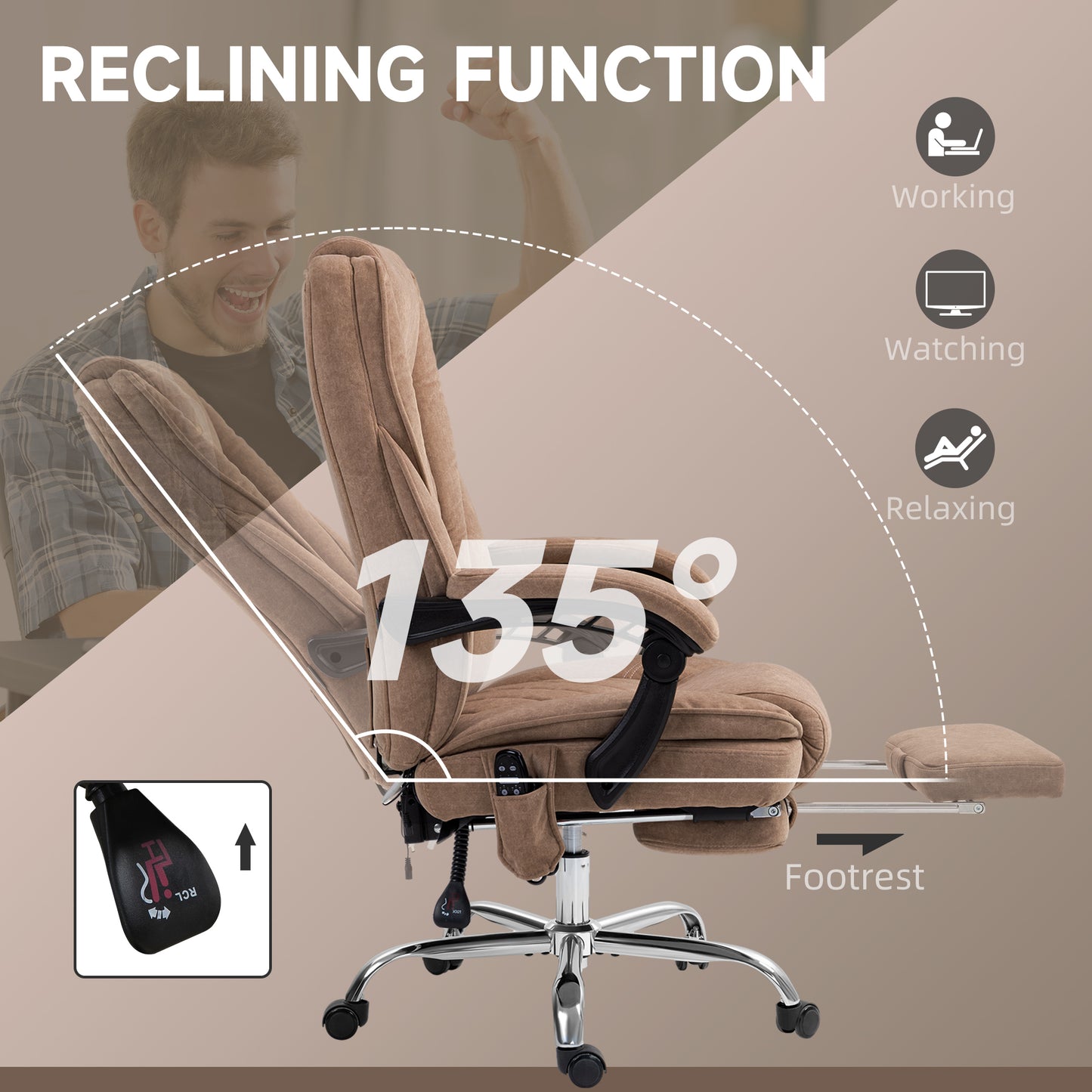 Massage Office Chair, Heated Reclining Desk Chair, Brown