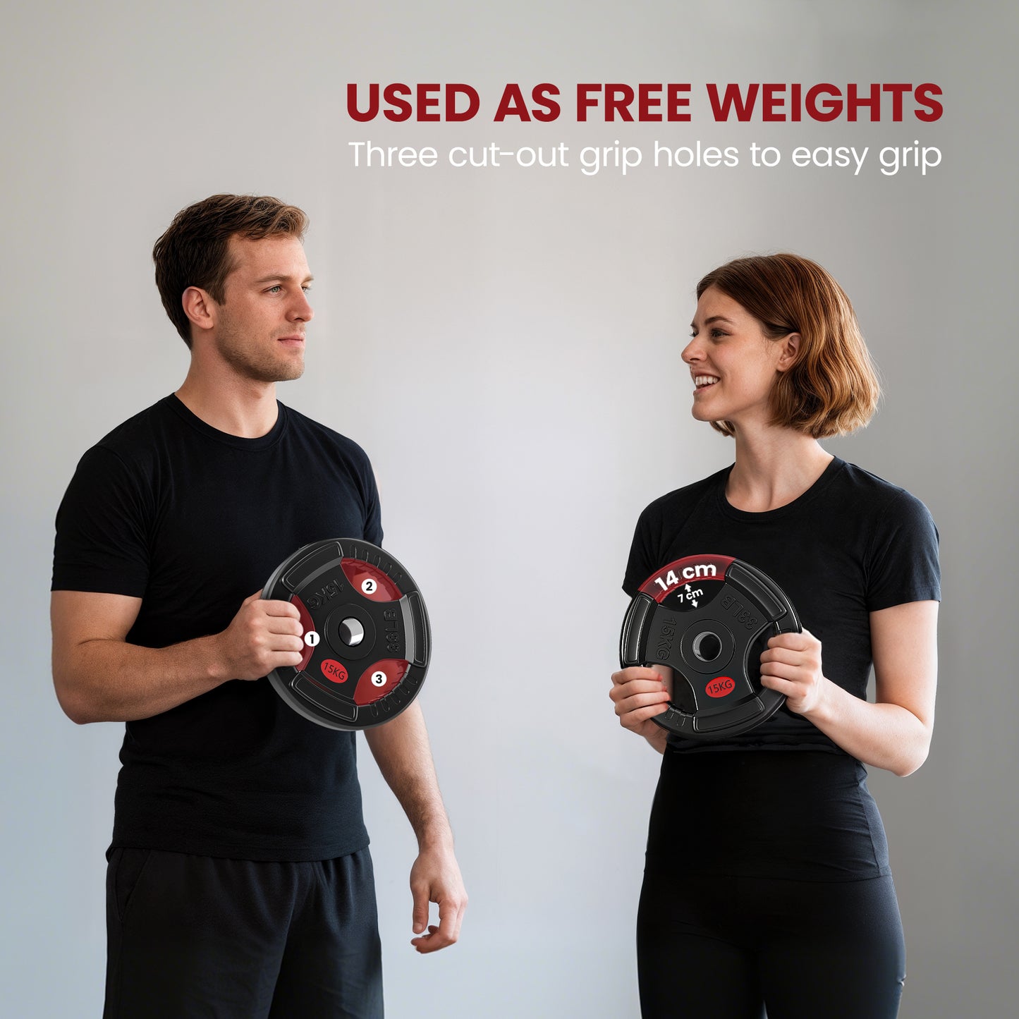 2 x 15kg Olympic Weight Plates, Weight Plate Discs with Tri-Grips