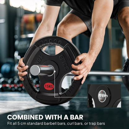 2 x 15kg Olympic Weight Plates, Weight Plate Discs with Tri-Grips
