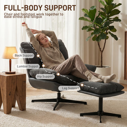 Accent Chair with Footstool, Modern Swivel Lounge Chair, Dark Grey