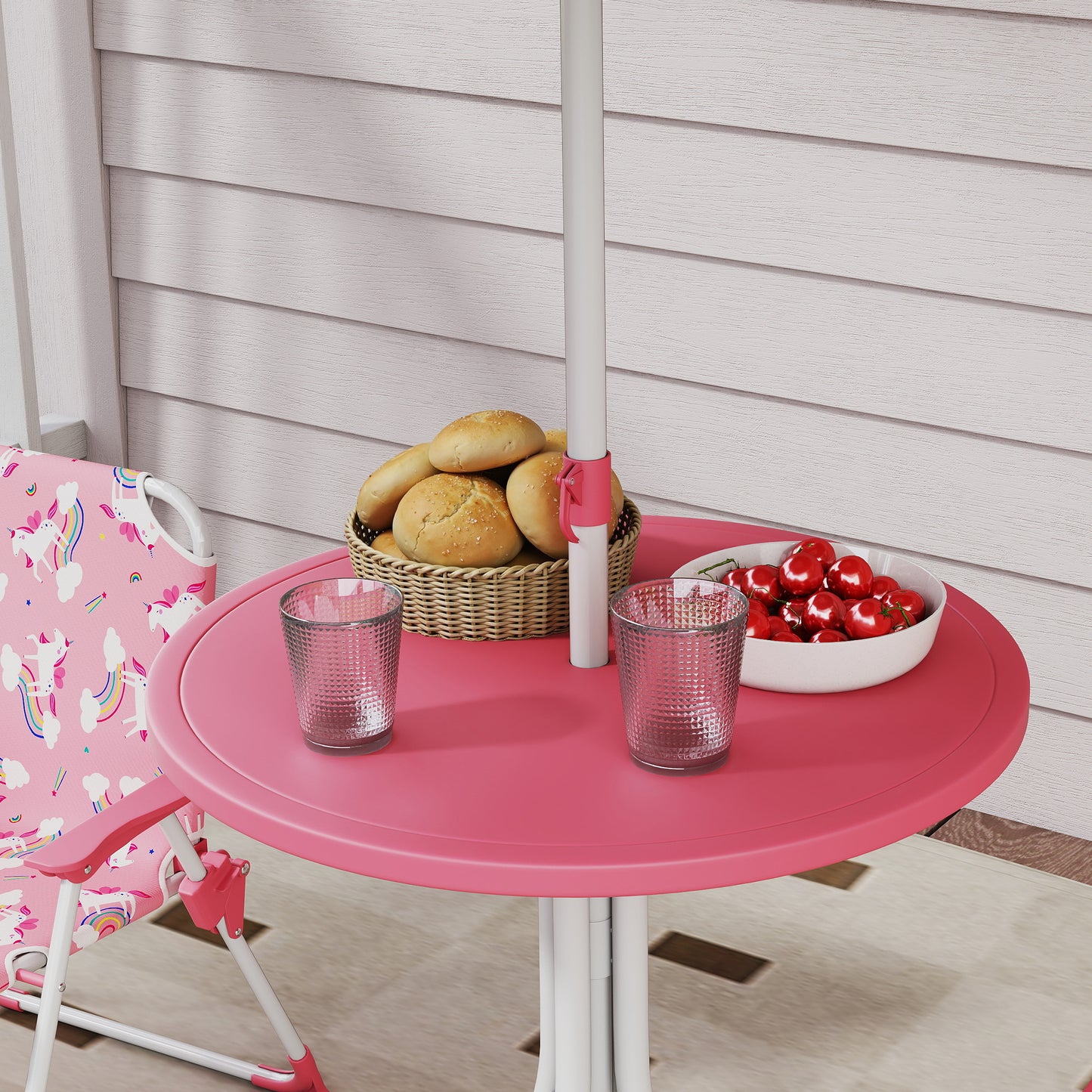Kids Garden Furniture with 2 Folding Chairs and Umbrella, Pink