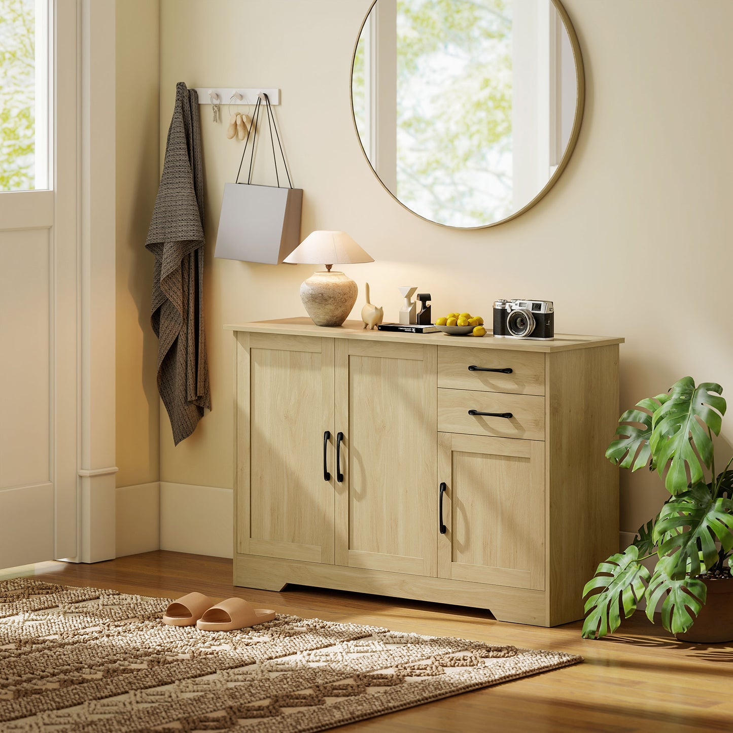 Sideboard with Soft-Close Doors, Modern Storage Cabinet Natural