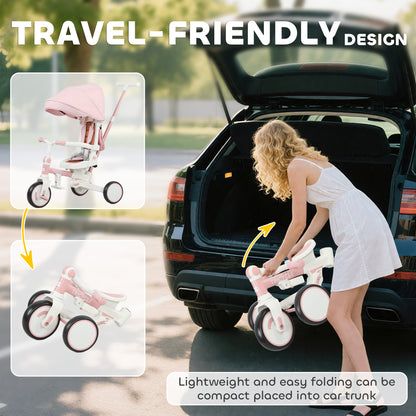 5 in 1 Foldable Kids Trike, Toddler Tricycle for 1-3 Years, Pink