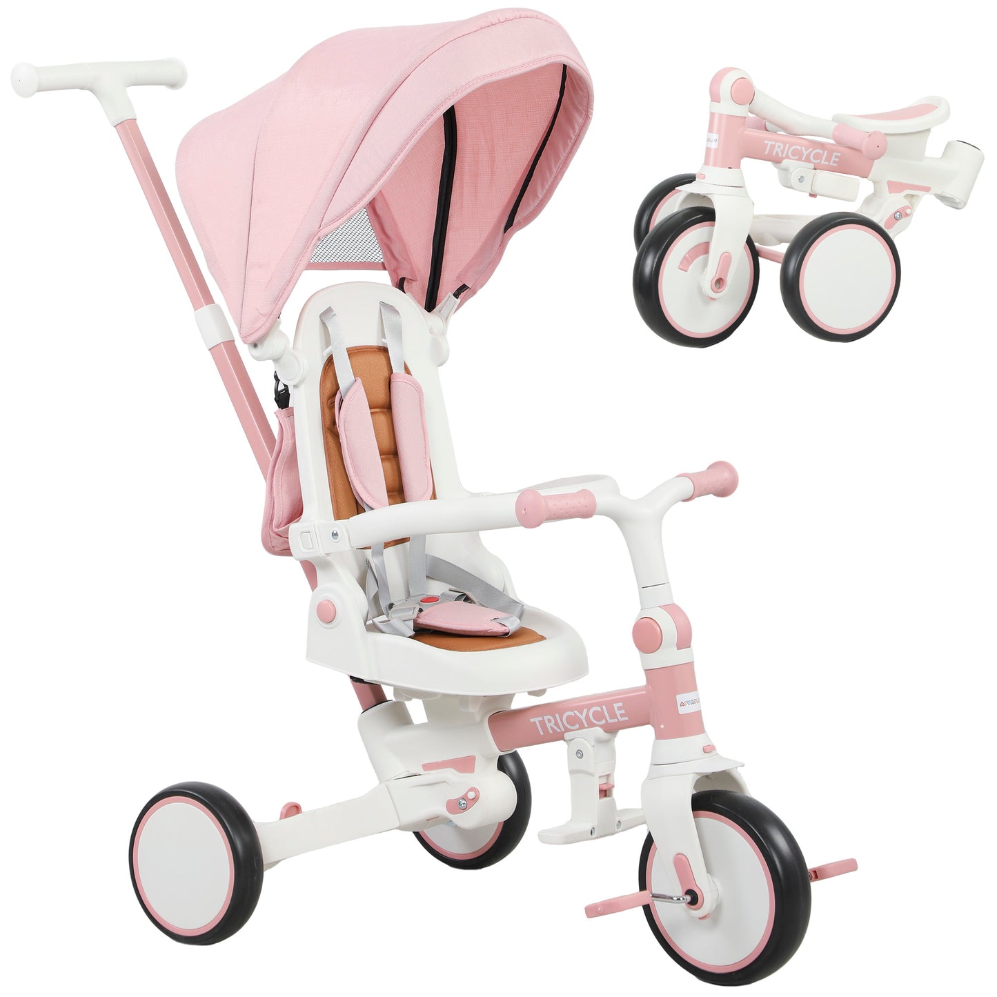 5 in 1 Foldable Kids Trike, Toddler Tricycle for 1-3 Years, Pink