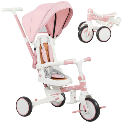 5 in 1 Foldable Kids Trike, Toddler Tricycle for 1-3 Years, Pink