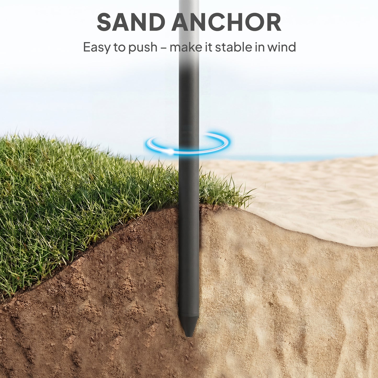 1.8 m Beach Umbrella Parasol with Sand Anchor, Tilt, Blue/White