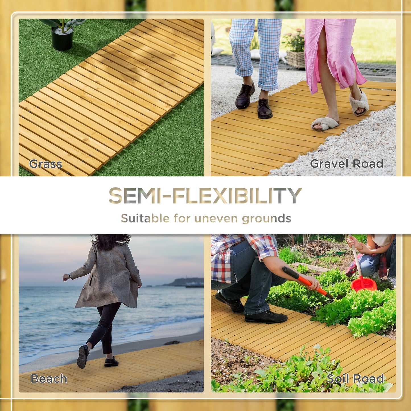 Rollable Wooden Garden Pathway - Solid Pine Wood 185 x 60 cm
