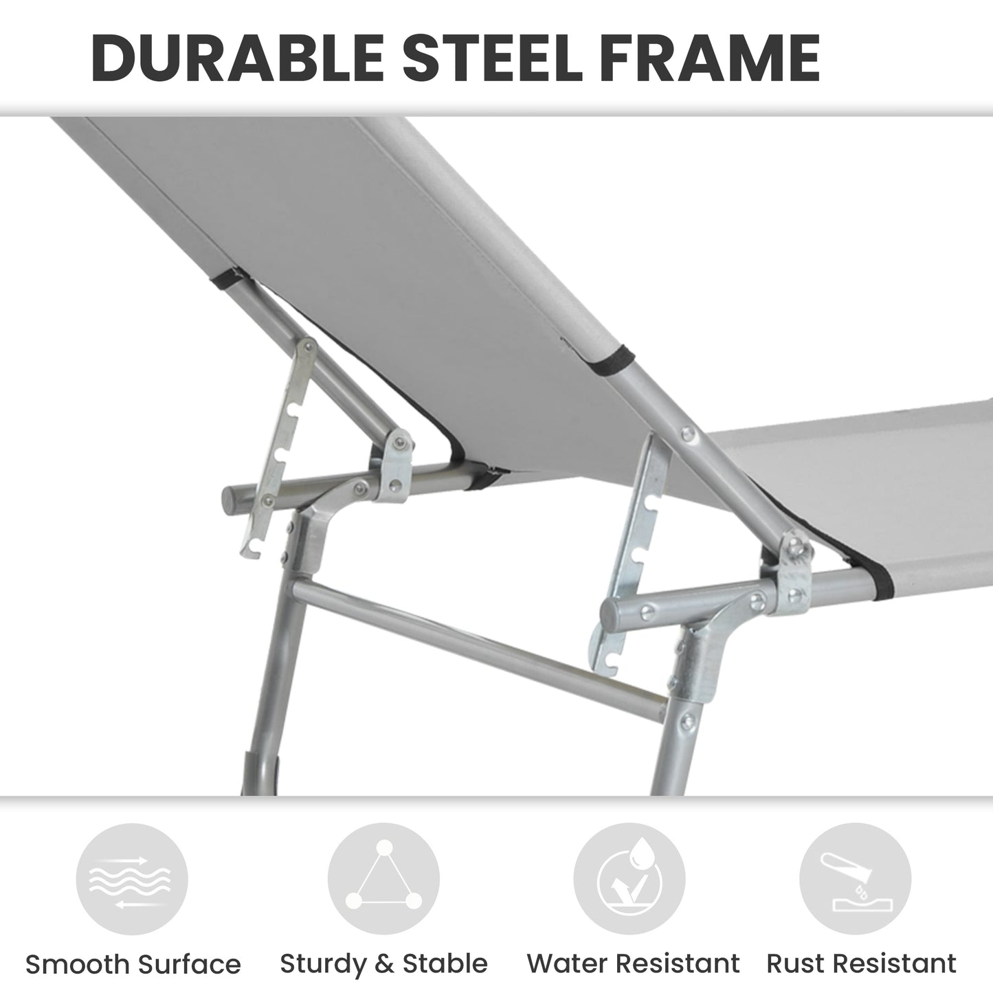 Camping Cot Picnic Sun Lounger Portable Folding Chaise Chair Grey