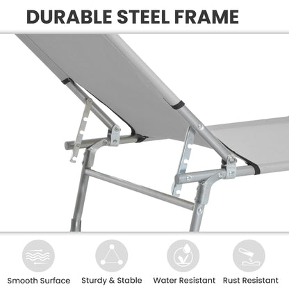 Camping Cot Picnic Sun Lounger Portable Folding Chaise Chair Grey