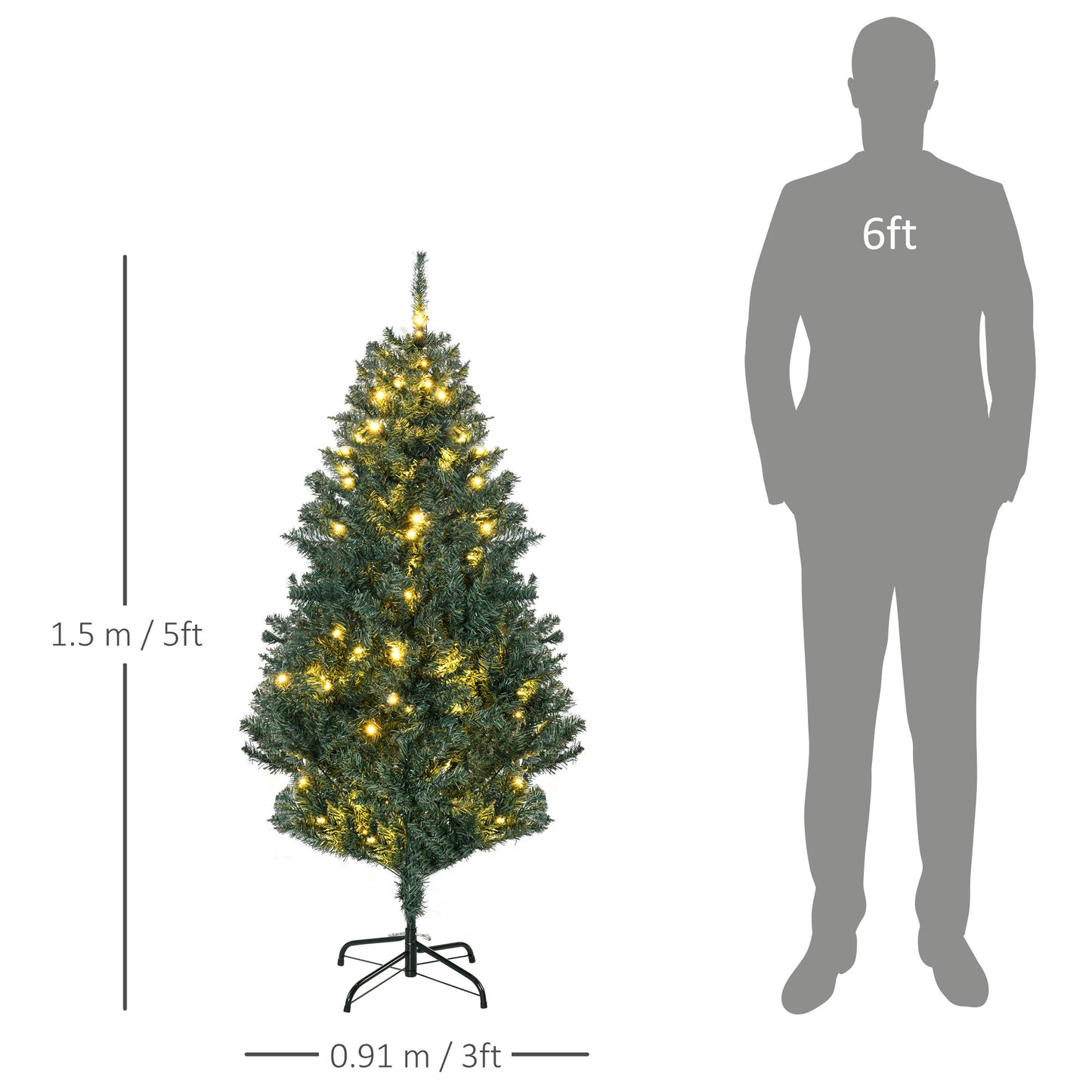 5ft Artificial Christmas Tree with LED Lights, Decoration, Auto Open