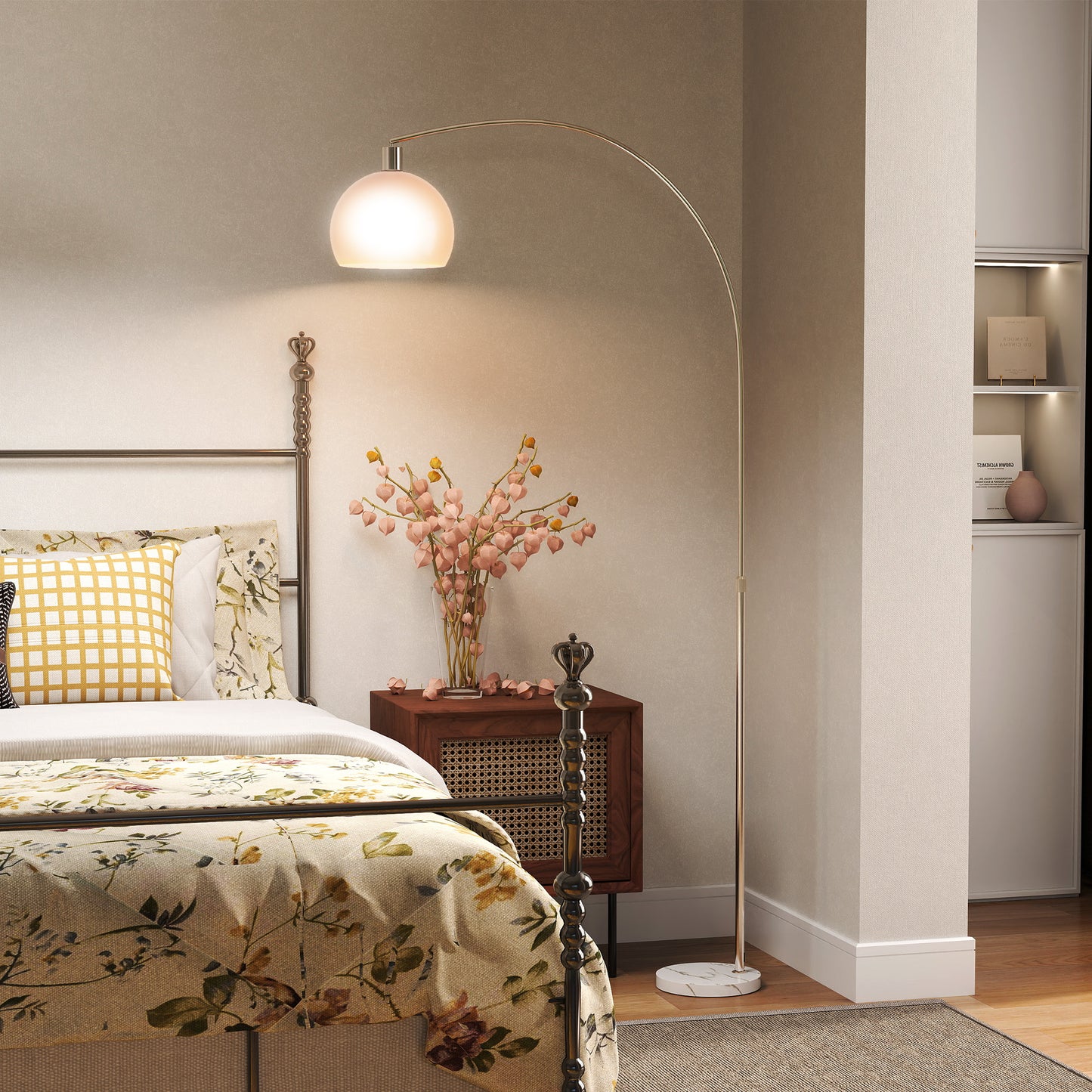 Floor Lamp for Living Room, Modern Standing Lamp with Shade & Foot Switch, Minimalist Tall Pole Lampshade for Bedroom, Office, White