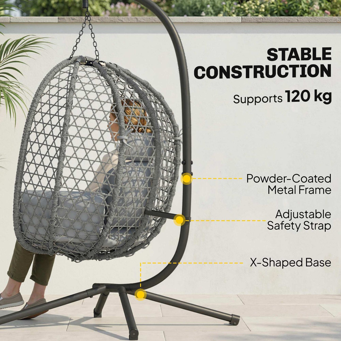 Hanging Egg Chair, Rattan Swing Chair with Stand, Dark Grey