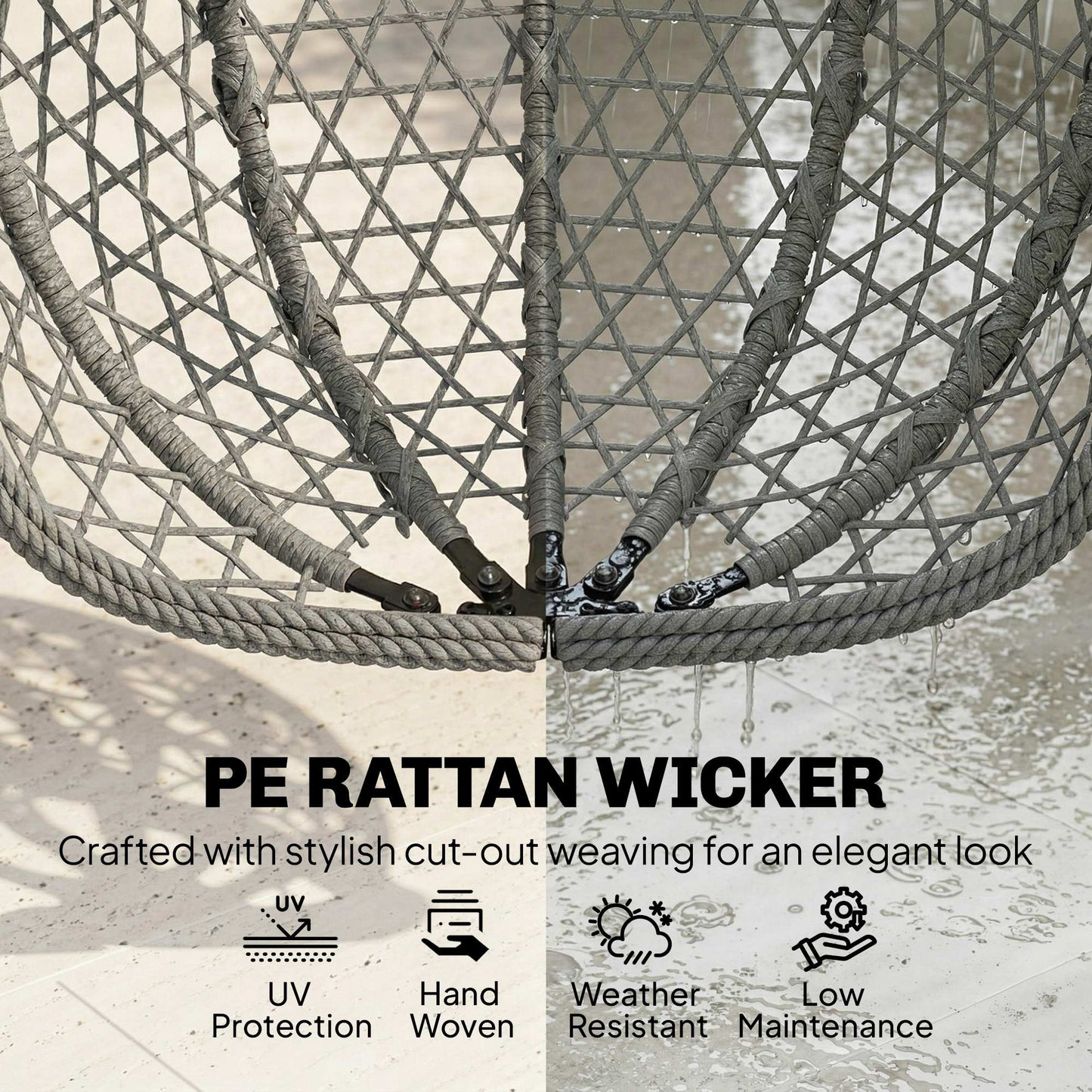 Hanging Egg Chair, Rattan Swing Chair with Stand, Dark Grey