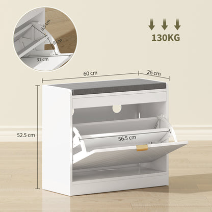 Shoe Bench with 1 Flip Drawer, Cushion, 5 Pairs for Entryway White