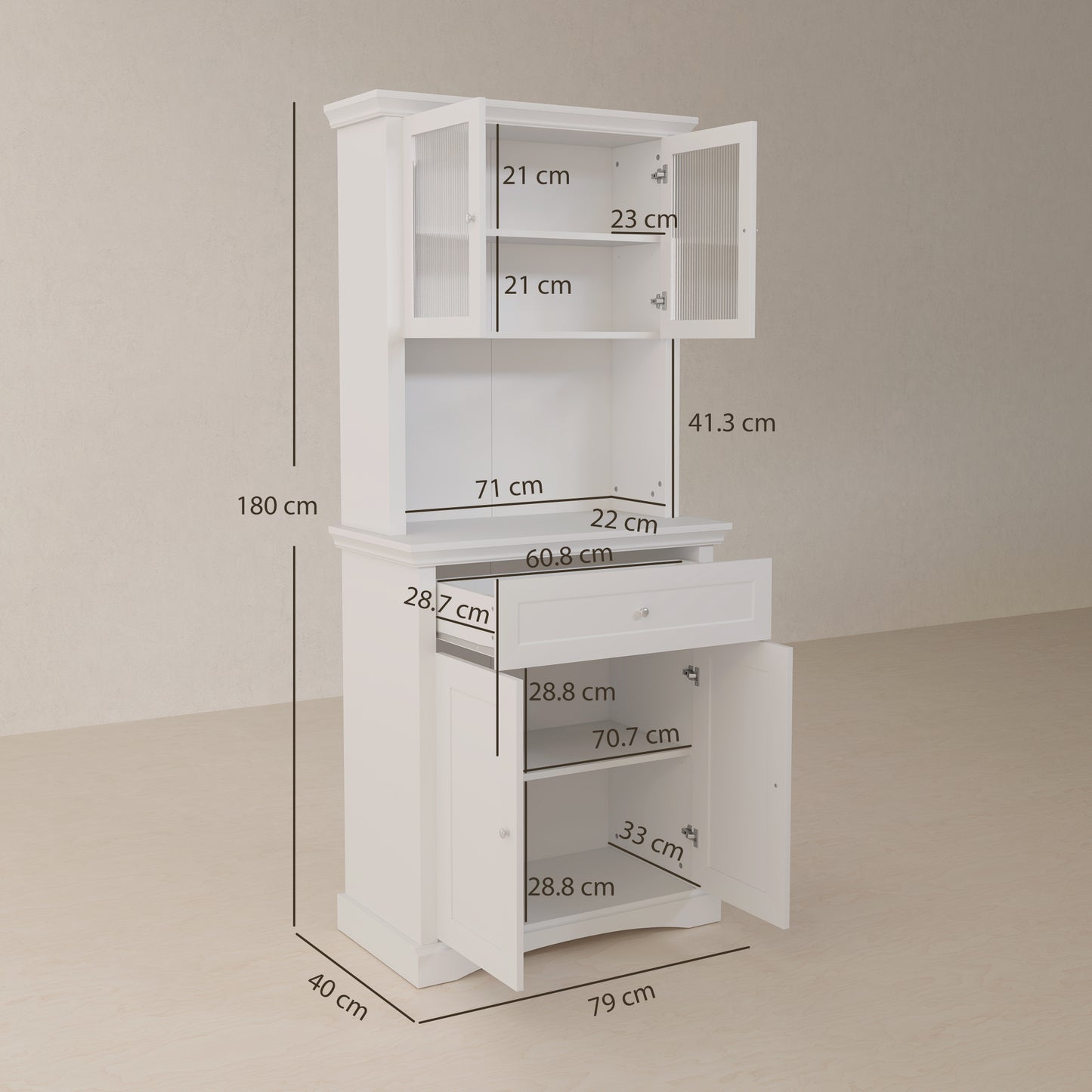 Kitchen Cupboard Storage Cabinet with Drawer, Doors and Shelves, White