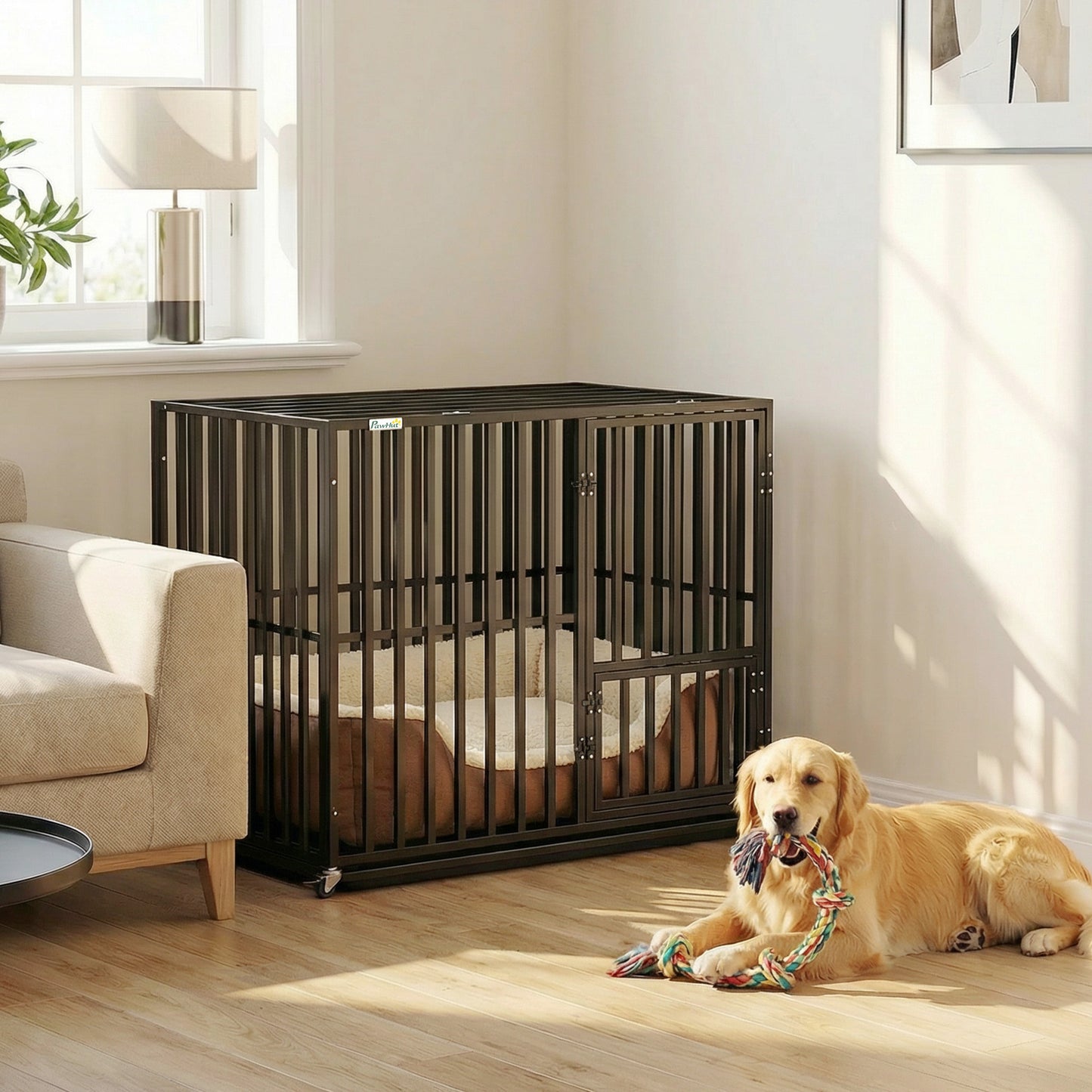 Heavy Duty Dog Crate, Dog Cage with Wheels for Small Medium Breeds