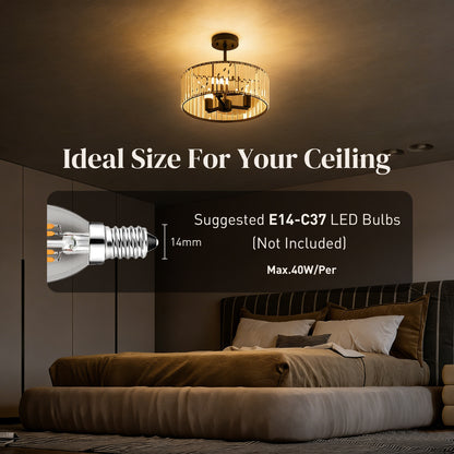 Semi Flush Mount Modern Crystal Chandelier Ceiling Light, Black
