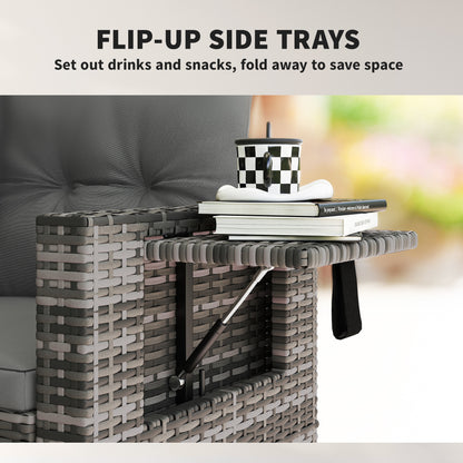 Rattan Garden Sofa with Hidden Side Trays 2 Seater, Dark Grey