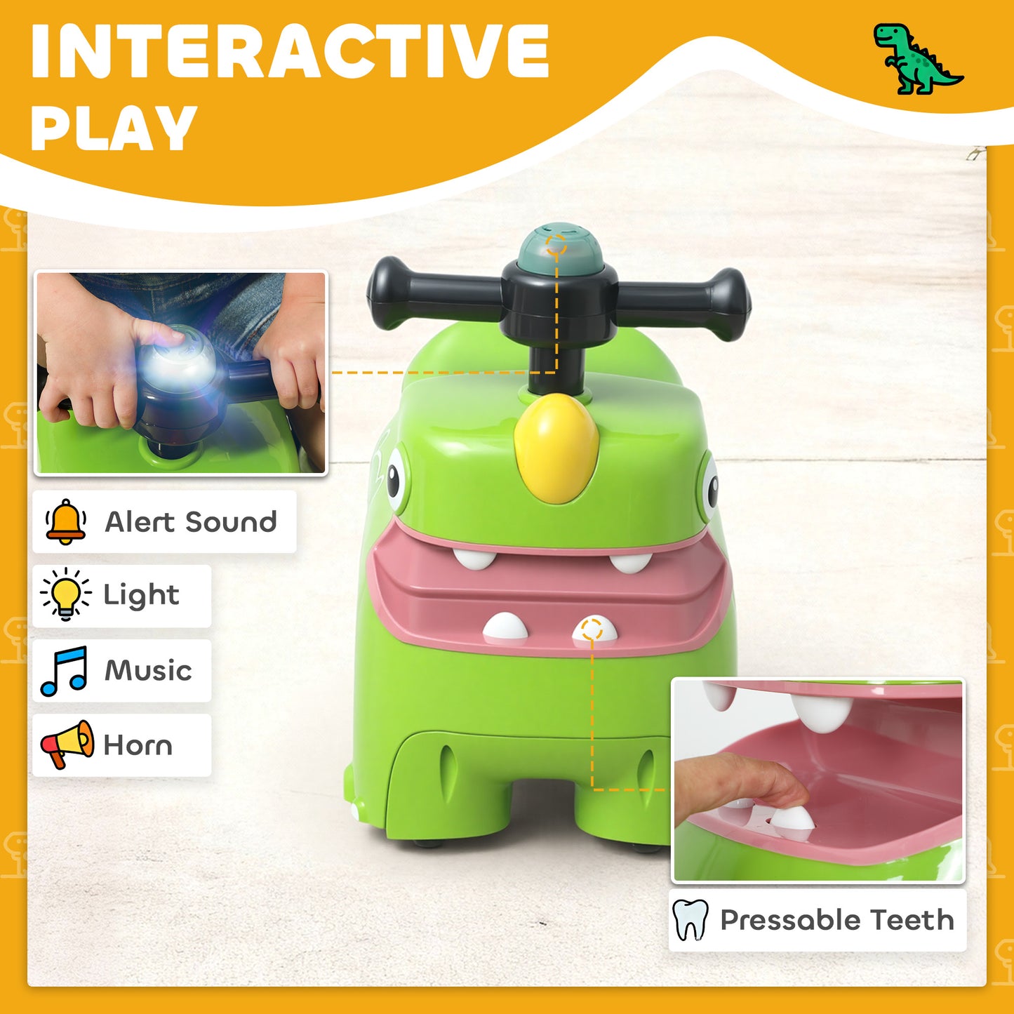 Kids Ride On Car, Dinosaur Shape Toddler Walker, Green