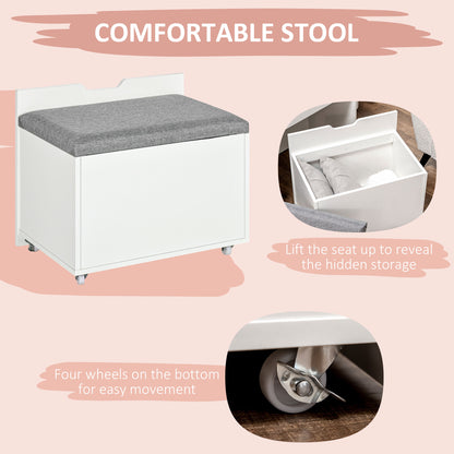 Dressing Table with Mirror and Stool, Vanity Table with Storage, White
