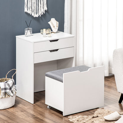 Dressing Table with Mirror and Stool, Vanity Table with Storage, White