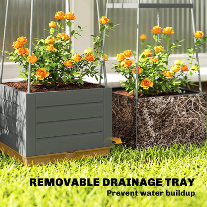2 Pack Raised Garden Bed with Trellis and Removable Drainage Tray