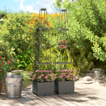 2 Pack Raised Garden Bed with Trellis and Removable Drainage Tray