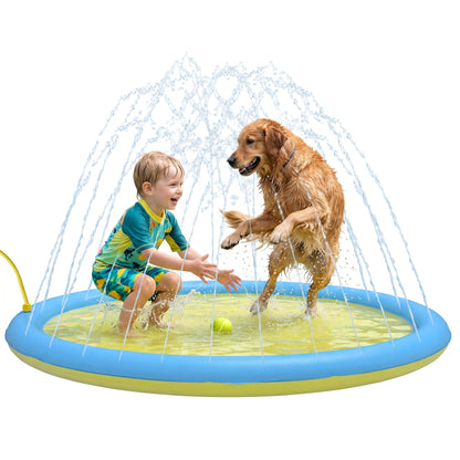 Dog Splash Pad, Pet Sprinkler Mat, Non-Slip Dog Paddling Pool, Foldable Outdoor Sprinkler and Splash Mat Water Play for Garden, Patio, Summer Fun, 150 cm, Yellow