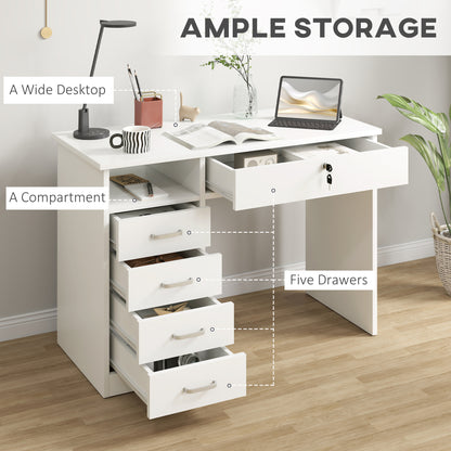 Computer Desk Writing Desk with Five Drawers for Home Office White