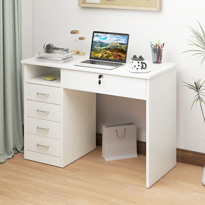 Computer Desk Writing Desk with Five Drawers for Home Office White