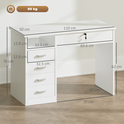 Computer Desk Writing Desk with Five Drawers for Home Office White