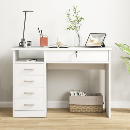 Computer Desk Writing Desk with Five Drawers for Home Office White