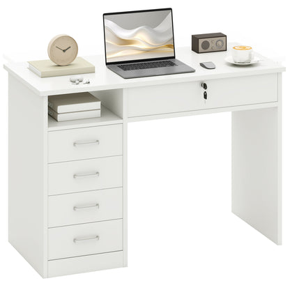 Computer Desk Writing Desk with Five Drawers for Home Office White